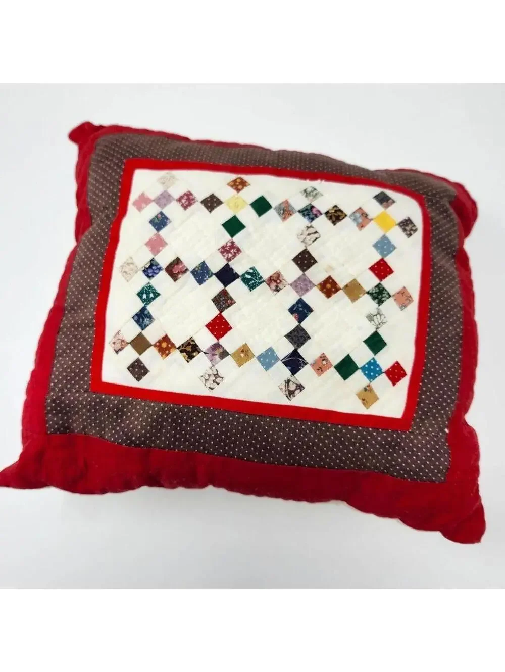 Handmade Pieced Pillow Hand Quilted Tiny 1/4 Inch Piecing 9x11 Inches